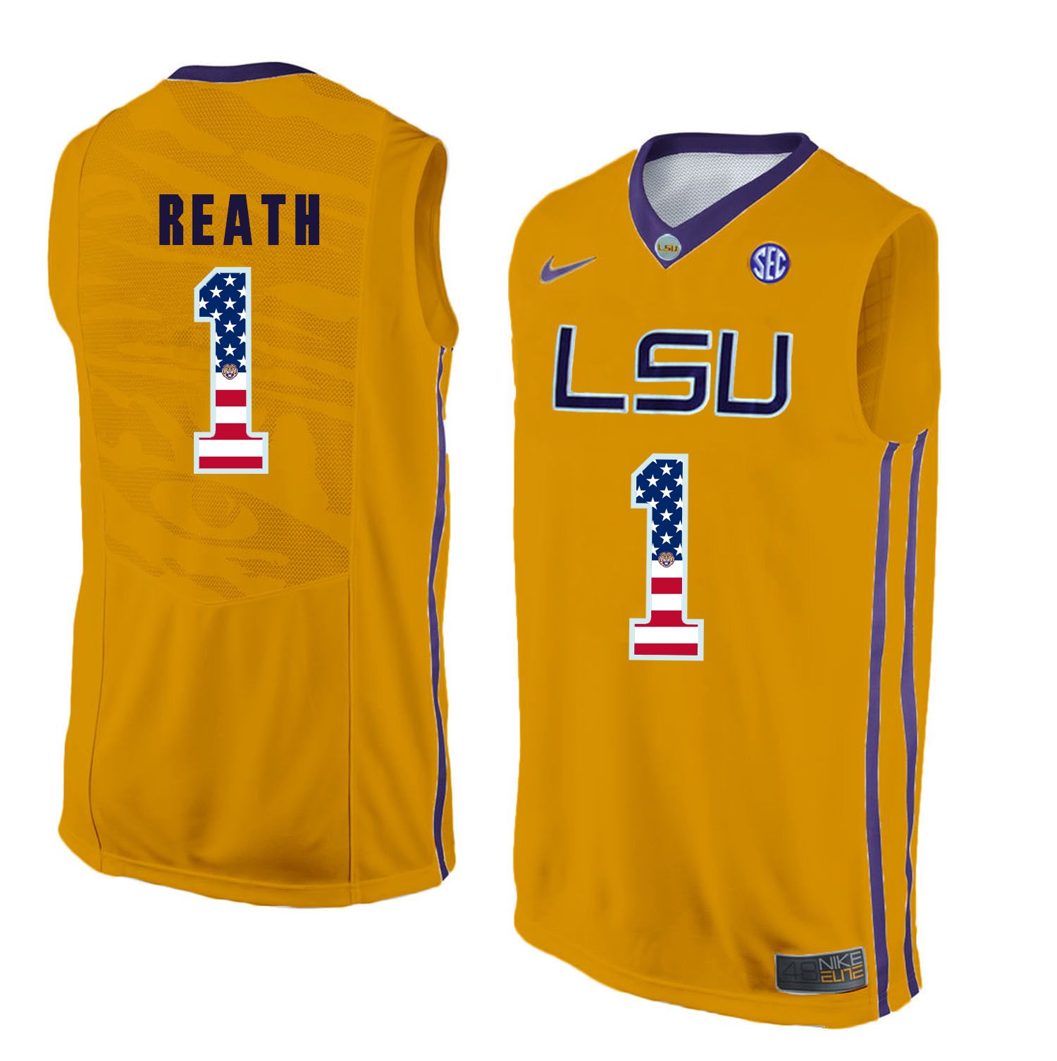 Men LSU Tigers 1 Reath Yellow Flag Customized NCAA Jerseys